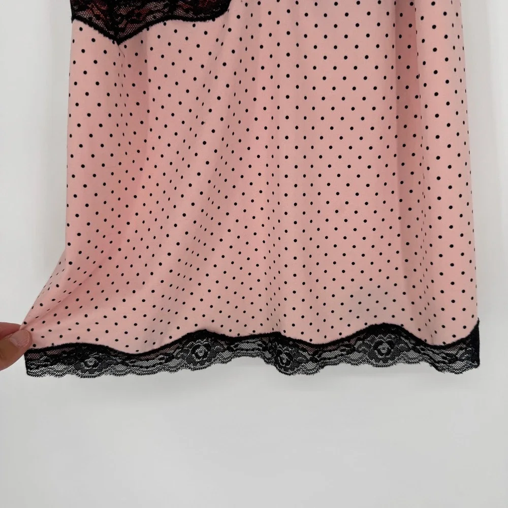 Polka Dot Babydoll Pajama Set Sz L Pink Lace Trim Coquette Balletcore Sleepwear‎